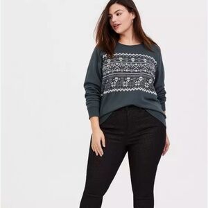 Torrid - Dark Green Fleece Skull Fair Isle Sweater